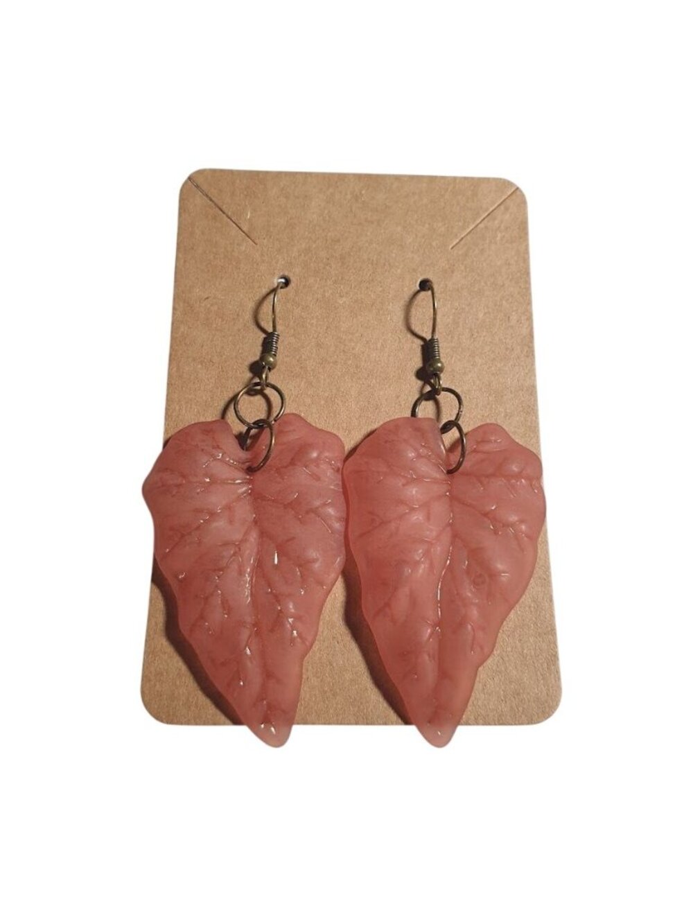 Pink Leaf Shaped Dangle Earrings Hooks Lightweight Fall Boho Handmade Jewelry